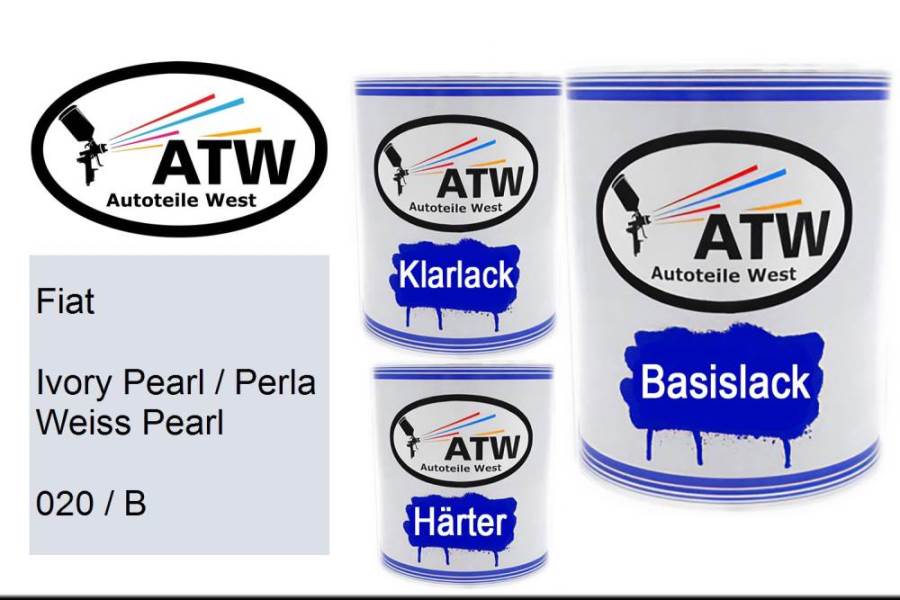 Fiat, Ivory Pearl / Perla Weiss Pearl, 020 / B: 1L Lackdose + 1L Klarlack + 500ml Härter - Set, von ATW Autoteile West.